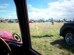 Driver's view of A-pillar of Jaguar E-type