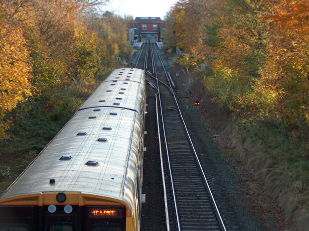 Train approaching Formby station Train approaching Formby station