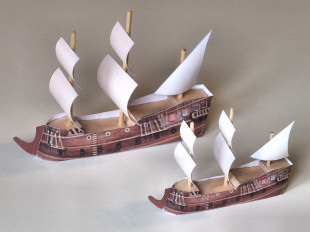 Large and small versions of the card model galleon